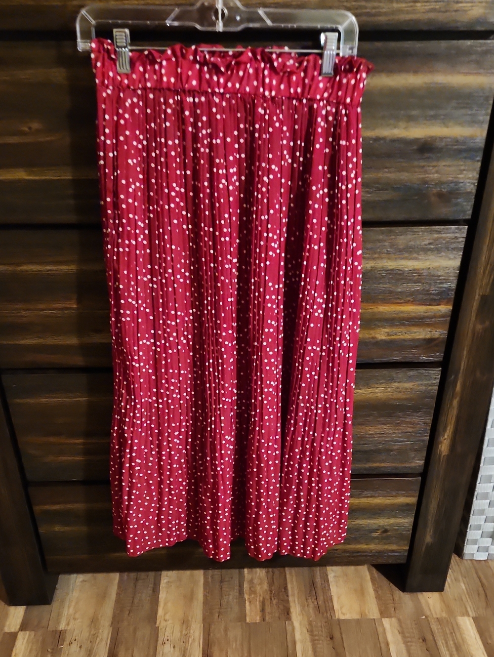Polka Dot Red Pleated Midi Skirt - Women